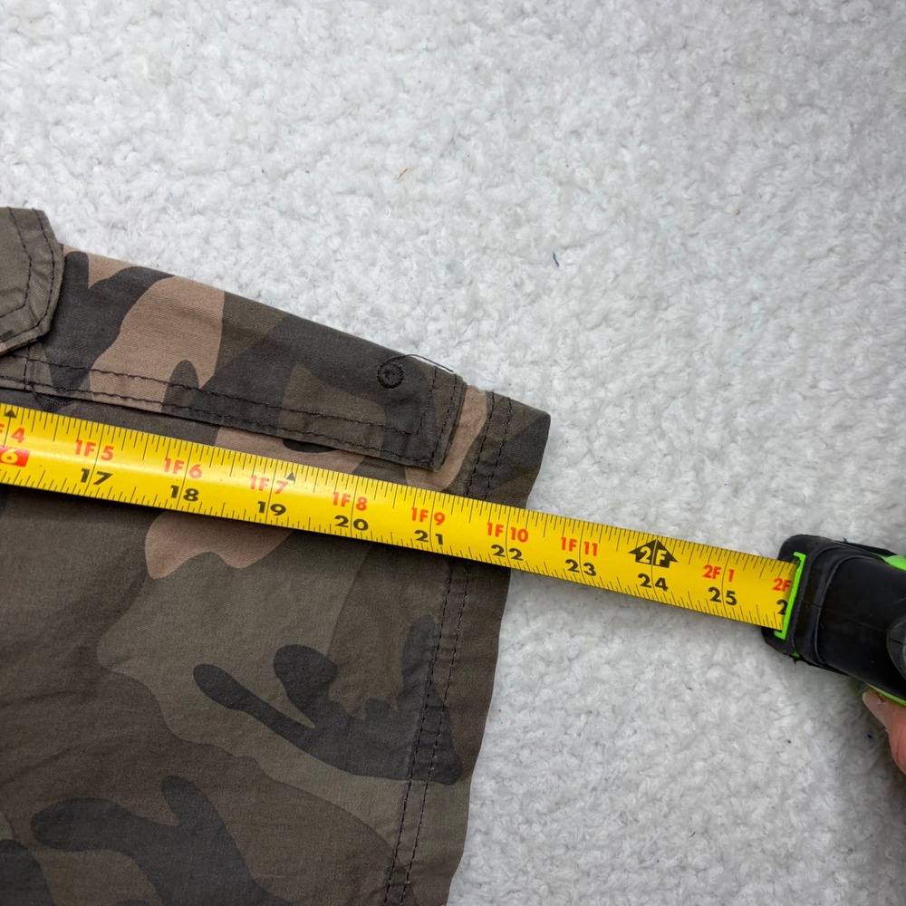 Lee Dungarees Mens Camo Cargo Shorts 36 Brown Green Camouflage Belted Y2K - Picture 8 of 8